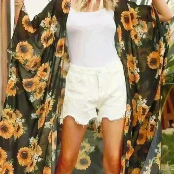 NWOT Women's Floral Kimono Cardigan 2X-Sheer Swim Cover-Up, Boho Tropical Prin - Picture 2 of 4